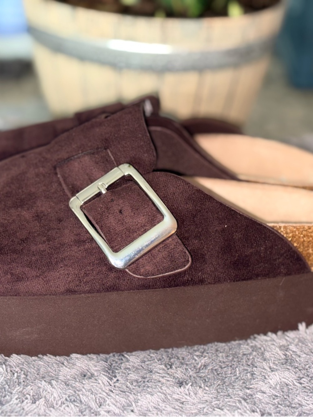 Madden NYC Women's Dark Brown Suede Buckle Mules - Picture 2 of 6